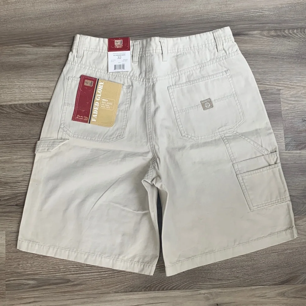 Faded Glory FG Carpenter Short Pants 32  Cream Shorts New Vintage Casual Style